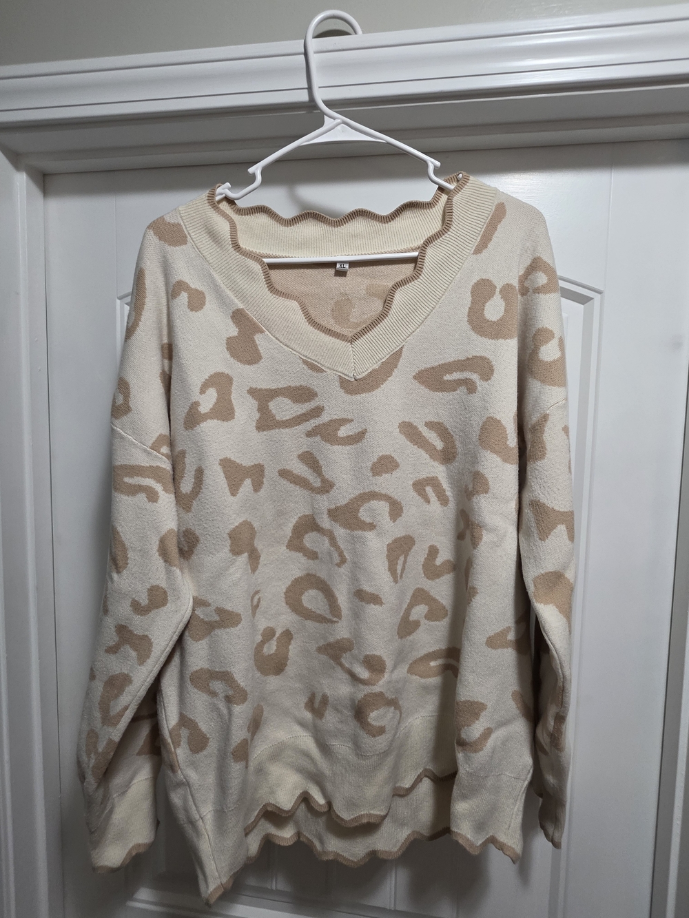 Neutral Leopard V-Neck Sweater - Cream and Tan